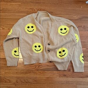 Smiley Face Beige Cardigan Sweater